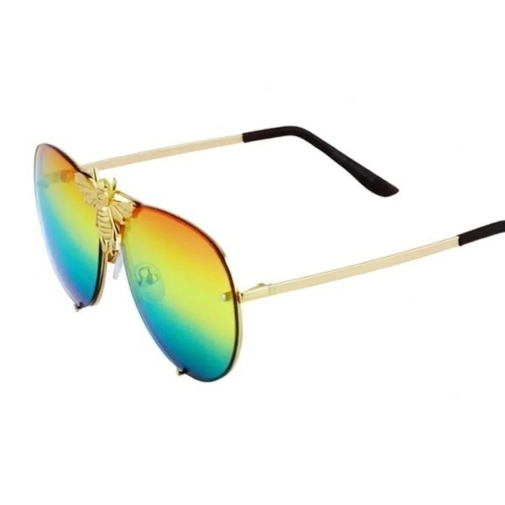 Men Fashion Sunglasses Rainbow‎ Lens Gold Streetwear Rapper Hip Hop Cholo Party